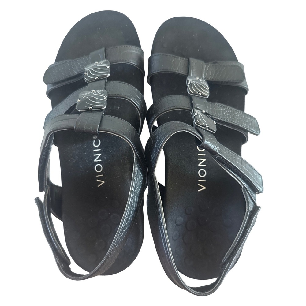 Vionic Amber Black Croc Embossed Adjustable Sandals Women 8 Orthotic Support - Picture 8 of 11